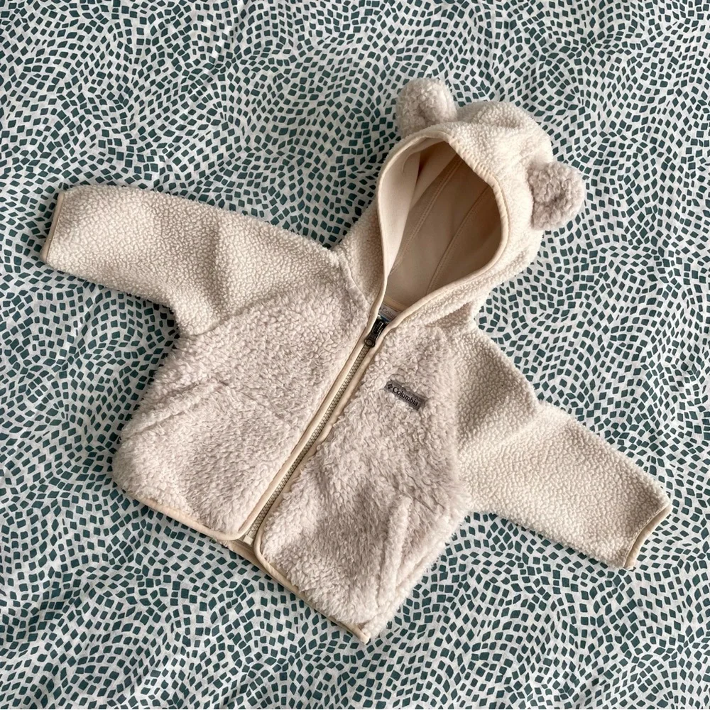 Columbia Cream Teddy Sherpa Fleece Full Zip Hooded Jacket Baby Infant 3-6 Months